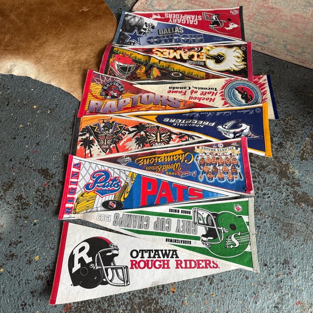 Vintage Sports Pennants Collection - Red, Blue, Green
